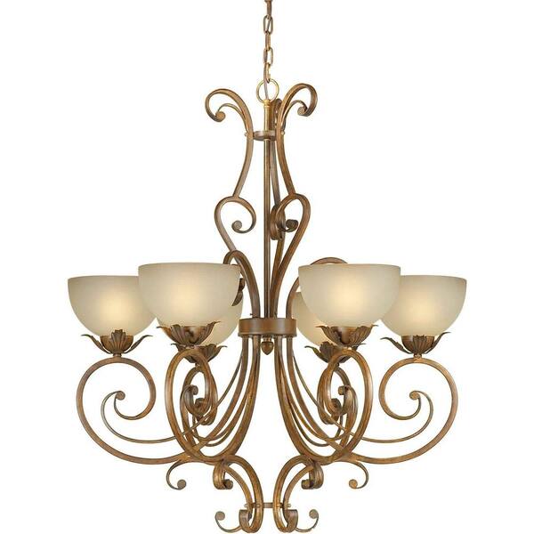 Forte Lighting 6-Light Rustic Sienna Chandelier with Shaded Umber Glass Shade