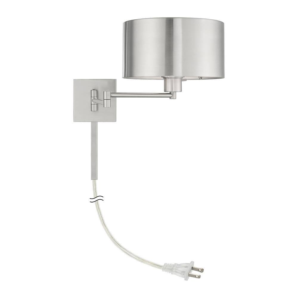 Brushed Nickel Swing Arm Wall Sconce with Drum Shade