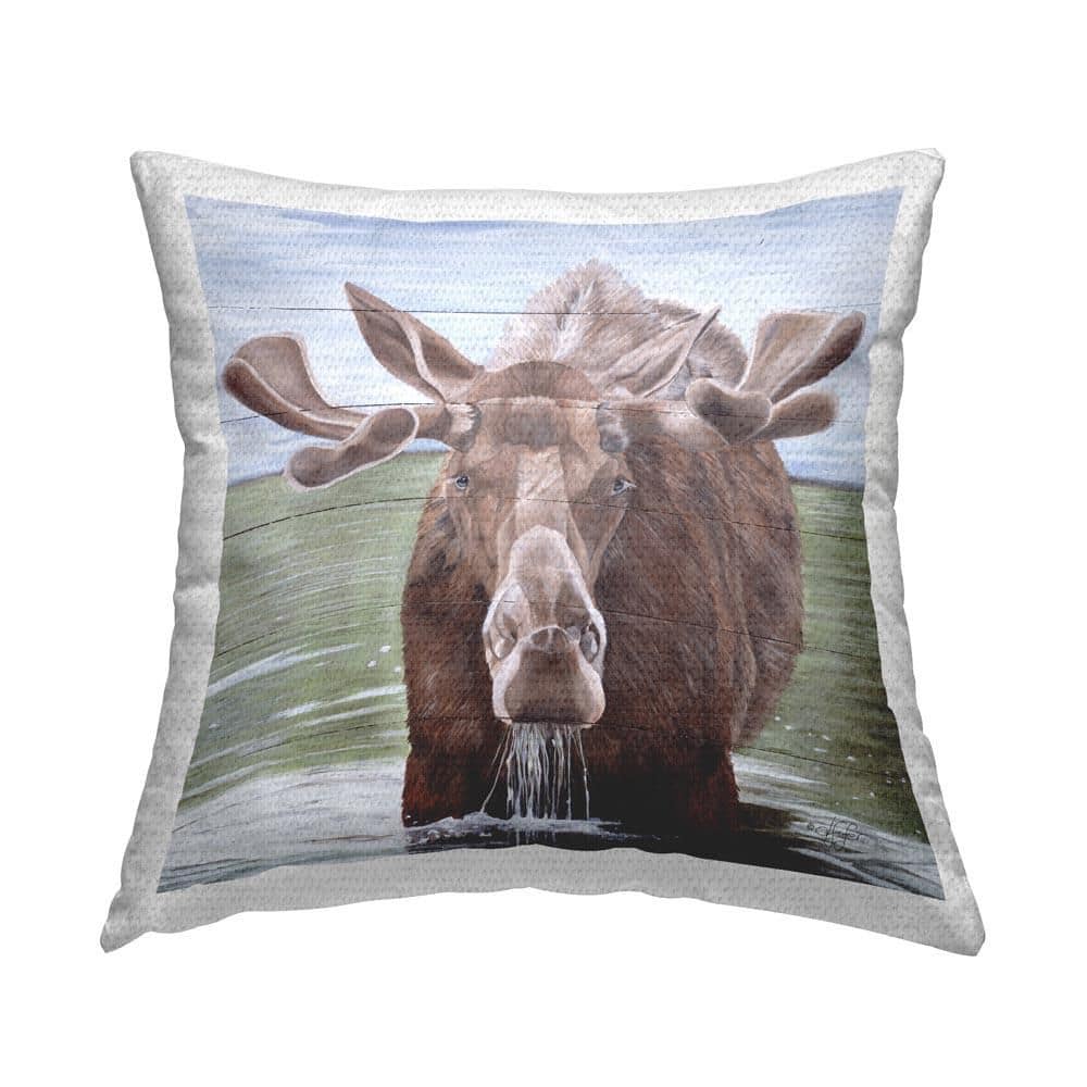 Rustic Moose in Lake Outdoor Printed Throw Pillow by Diane Fifer price history on PriceWatchPro