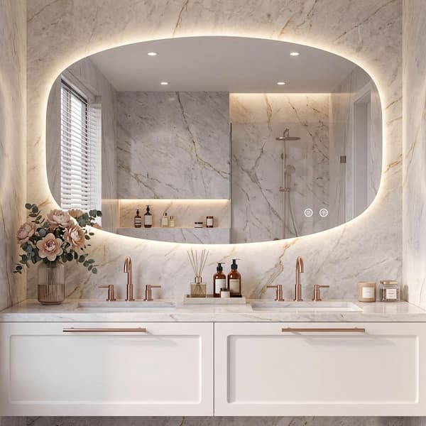30 in. W x 48 in. H Oval Mirror Frameless UL Certified LED Anti‑Fog Tempered Glass Wall‑Mount Bathroom Vanity Mirror