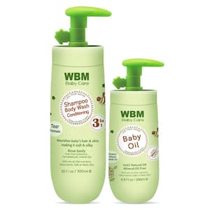 Baby Essentials Gift Set 3-in-1 Shampoo 10 oz. and Baby Oil 6.8 oz. for Sensitive Skin and Hair, Tear-Free