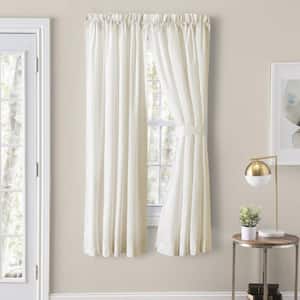 Classic Natural Polyester/Cotton 80 in. W x 45 in. L Rod Pocket Sheer Tailored Curtain Pair with Ties