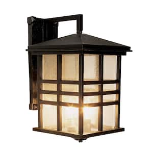 Huntington 3-Light Black Outdoor Wall Light Fixture with Seeded Glass