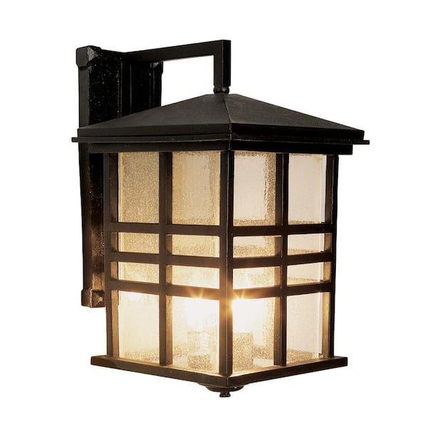 Bel Air Lighting Huntington 3-Light Black Outdoor Wall Light Fixture with Seeded Glass