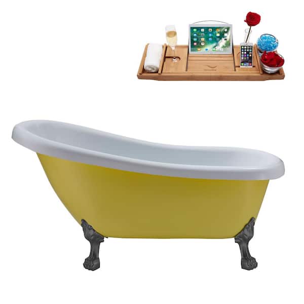 Streamline 61 in. Acrylic Clawfoot Non-Whirlpool Bathtub in Matte Yellow With Brushed Gun Metal Clawfeet And Brushed Gold Drain