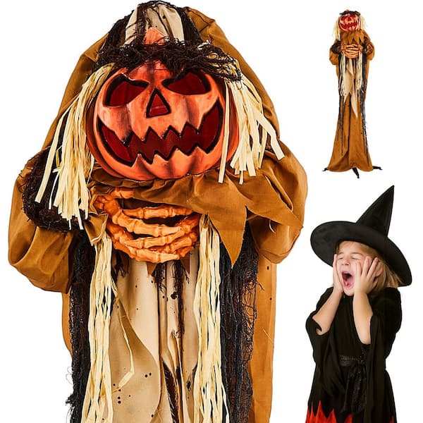 5.5 ft Voice Activated Pumpkin Man Halloween Animatronic with Moving Head