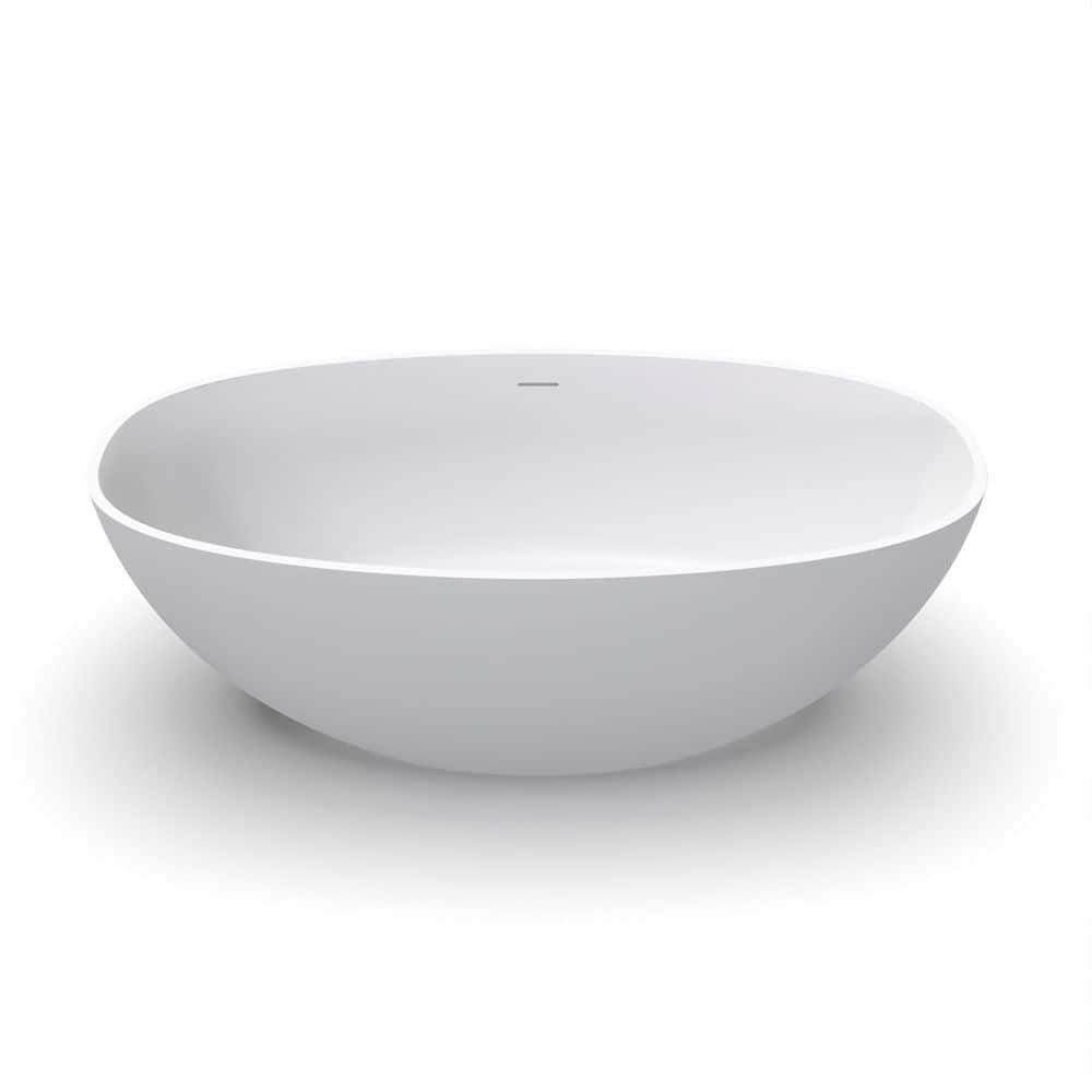 61.00 in. x 29.92 in. Flat Bottom Solid Surface Freestanding Soaking Bathtub with Center Drain in Matte White price history on PriceWatchPro