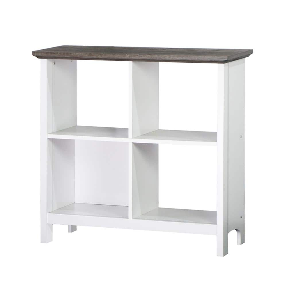 Olivia Gray Oak and White 4-Cube Wooden Bookcase