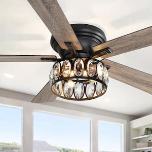 Hugger 52 in. Indoor Black Ceiling Fan with Crystal Light Kit and Remote Control Included
