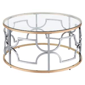 Tuba 36 in. Chrome and Gold Round Glass Coffee Table