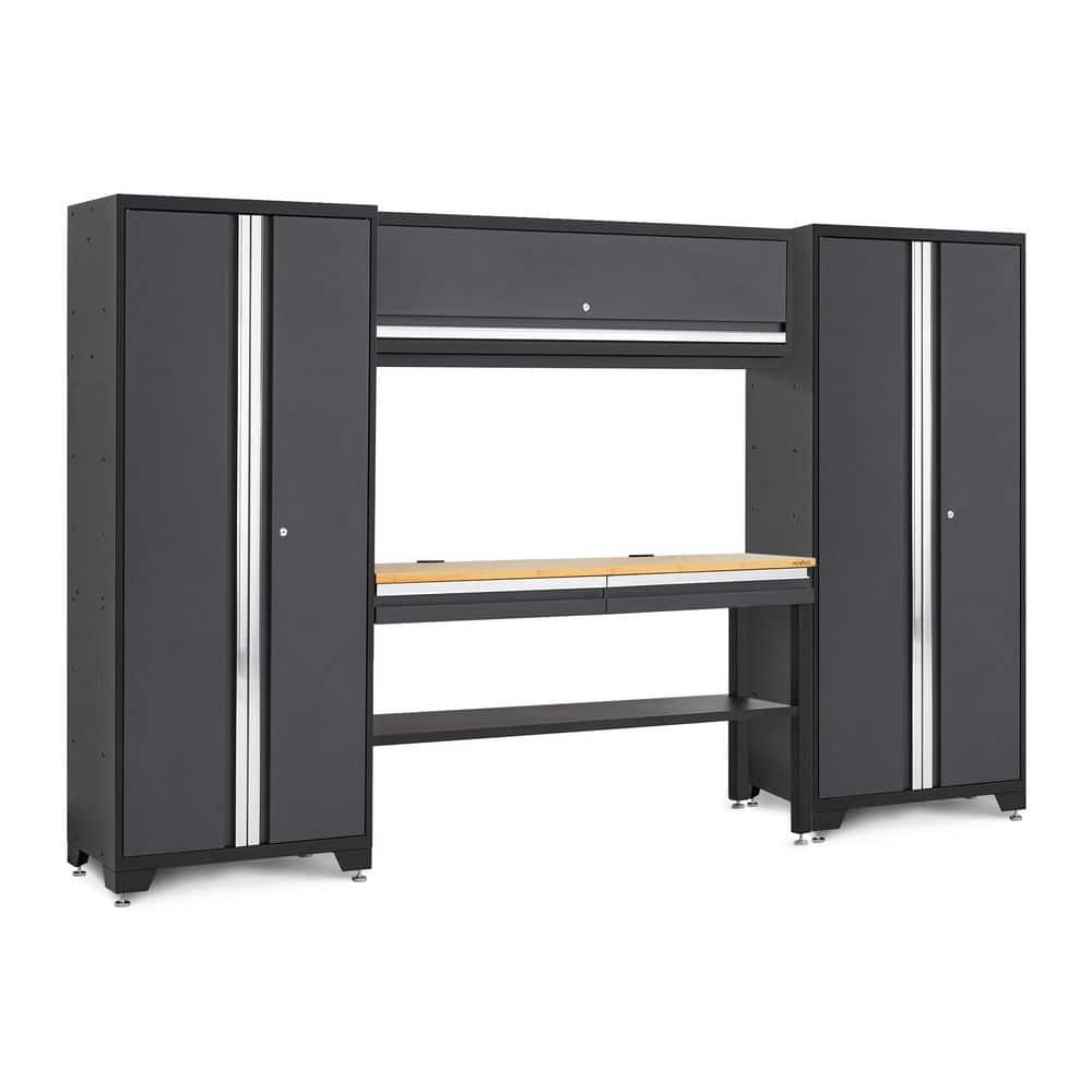 "Bold Series 120"" W x 76.75"" H x 18"" D Pre Assembled 24-Gauge Steel 5-Piece Garage Storage System in Gray, Bamboo Worktop" price history on PriceWatchPro
