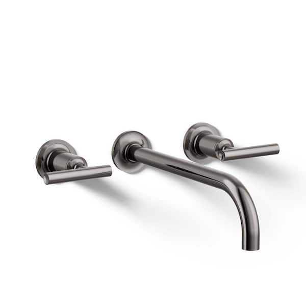 KOHLER Purist Widespread Double Handle 1.2 GPM Wall Mount Faucet Bathroom Sink Trim in Vibrant Titanium