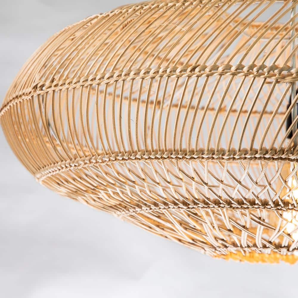 Boho Island-Inspired 23.6" Handmade Rattan Metal Frame Pendant Light