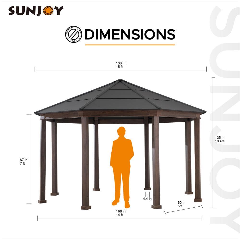 Daybreak 15 ft. Brown Steel Hardtop Patio Gazebo