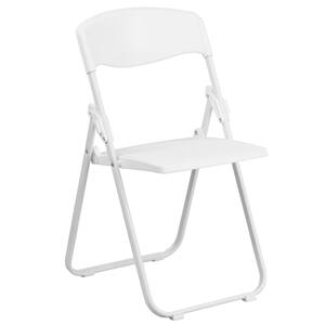Hercules Series 880 lb. Capacity Heavy Duty White Plastic Folding Chair with Built-in Ganging Brackets