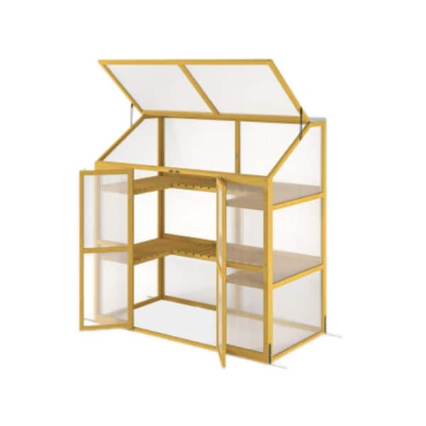 28 in. W x 53 in. D x 54 in. H Wooden Greenhouse with 6 Built-In Partitions, 4 Metal Stand, Open Roof