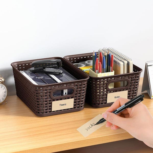 Brown 10 in. x 4.2 in. Plastic Decorative Basket Set of 8 with