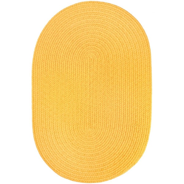 Unbranded Texturized Solid Daffodil Poly 2 ft. x 3 ft. Oval Braided Area Rug