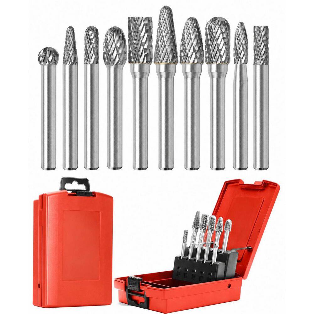 10 Pcs Tungsten Carbide Burr Set 1/4 inch Shank Double Cut Die Grinder Bits  with Red Storage Box for Metal Wood Stone price history on PriceWatchPro