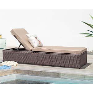 Super Patio Brown Rattan Outdoor Chaise Lounge Chair, Reclining with Adjustable Backrest and Removable Beige Cushion