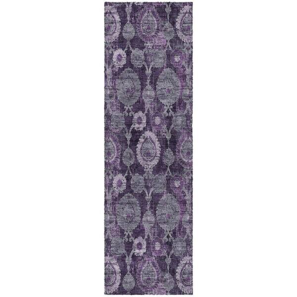 Dream Shag Premium Machine Washable Abstract ADS821 Eggplant 2 ft. x 7 ft. Runner Rug