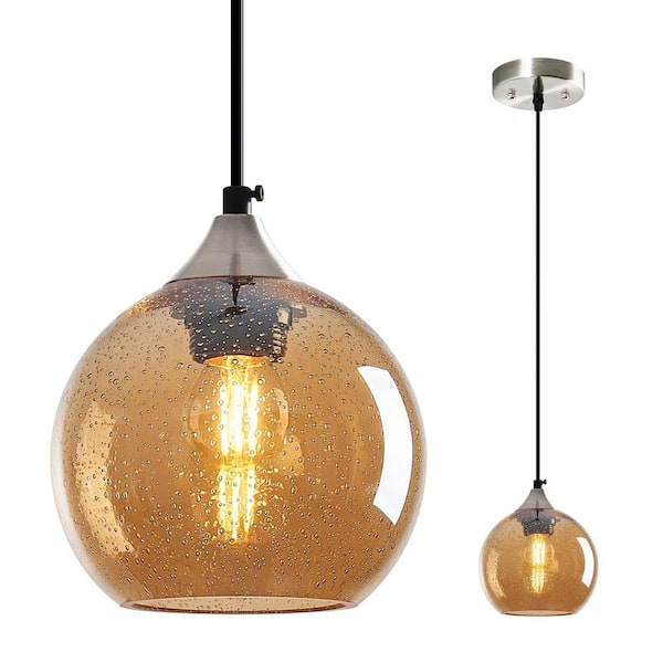 Home Lighting ‎60-Watts 1-Light 5.9 in. Amber Glass Pendant Light for Living Room Bedroom, No Bulbs Included (1-Pack)