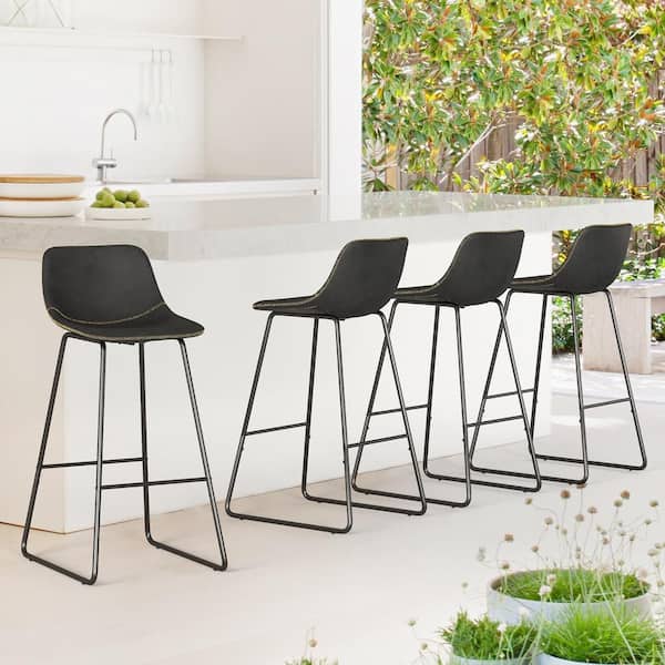 LUE BONA Alexander 30 in. Black Faux Leather Bar Stool Low Back Metal Frame Counter Height Bar Stool (Set of 8)