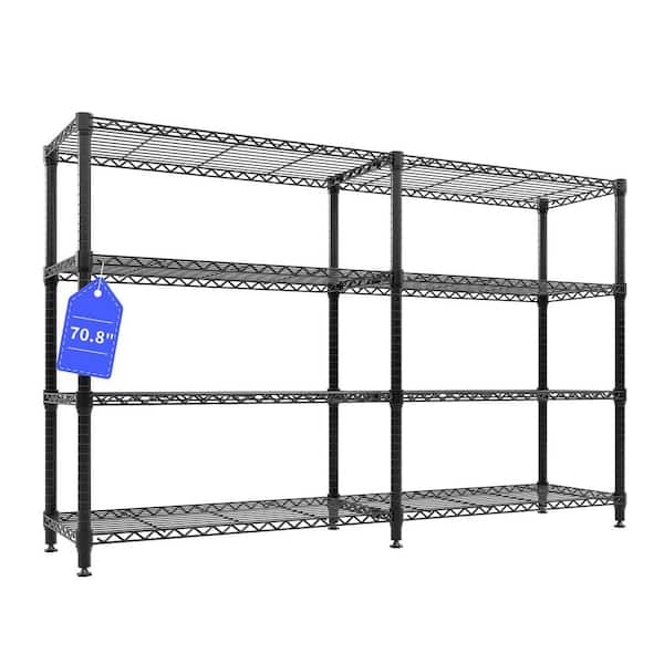 4-Tier Black L-Shaped Metal Storage Shelve Unit with Adjustable Shelf, Wire Shelving Rack for Kitchen Garage Bedroom