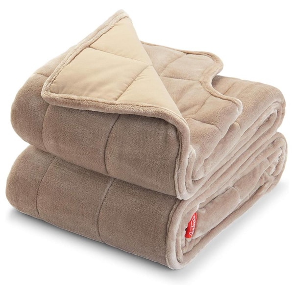 Sunbeam Extra Warm 15 lbs. 54 in. x 73 in. Beige Weighted Blanket with Arm Slits and Neck Cutout