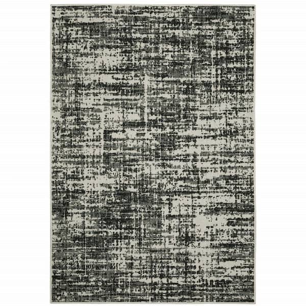 Beige, Black 2 ft. x 4 ft. Loomed Abstract Polypropylene Rectangle Indoor/Outdoor Area Rug