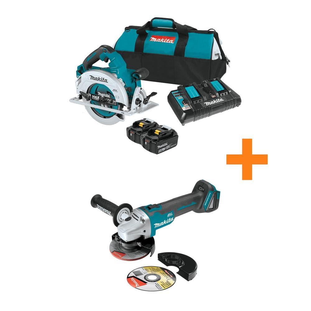 18V X2 LXT (36V) Brushless 7-1/4 in. Circular Saw Kit 5.0Ah with 18V LXT Brushless Cut-Off/Angle Grinder -  Makita, XSH06PT-XAG04Z