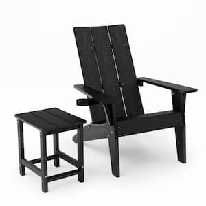 Oversize Modern Black Plastic Outdoor Patio Adirondack Chair with Square Side Table