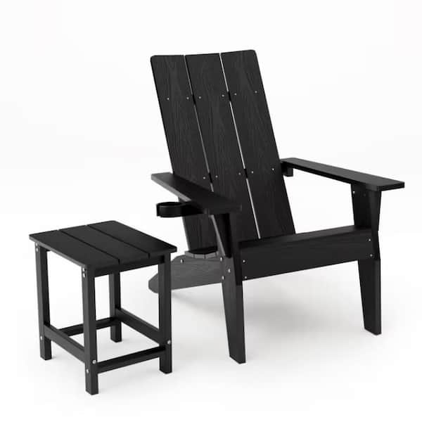 Mximu Oversize Modern Black Plastic Outdoor Patio Adirondack Chair with Square Side Table