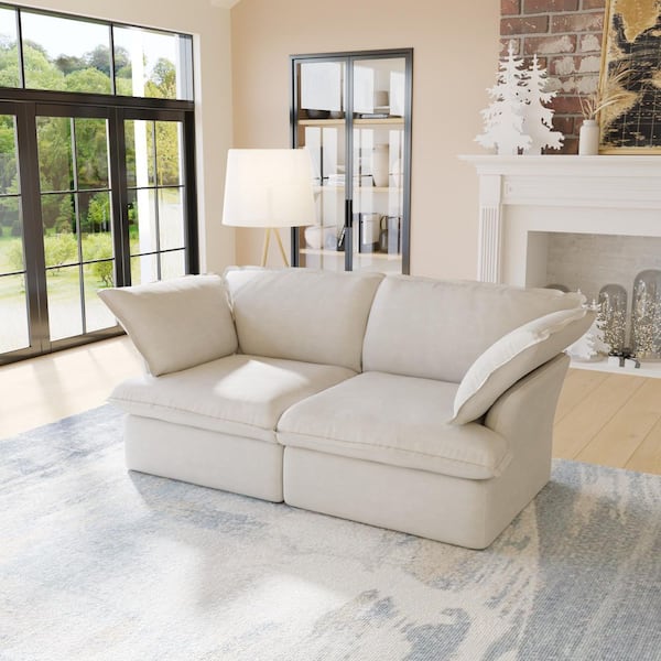 82.6 in. Beige Linen Velvet Fabric 3-Seater Rectangle Loveseat Couch with Removable Sofa Covers