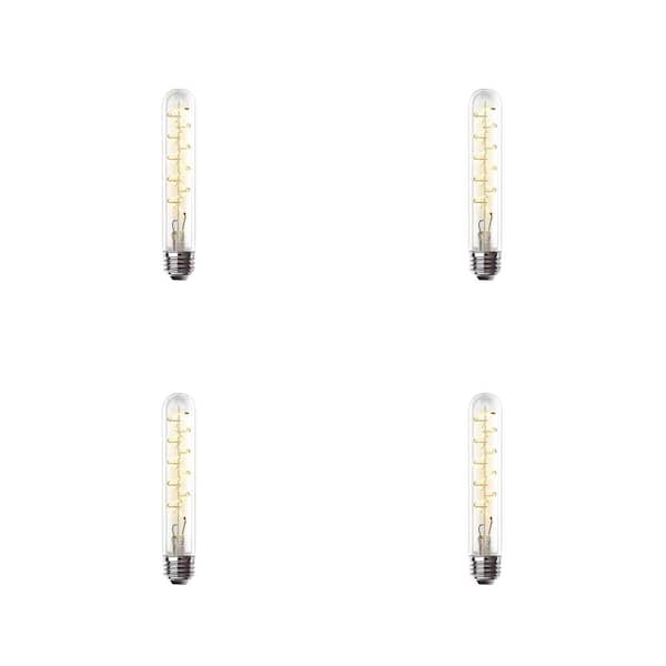 40-Watt Equivalent T10 Dimmable Spiral Filament Large Clear Glass E26 Vintage Edison LED Light Bulb, Soft White (4-Pack)