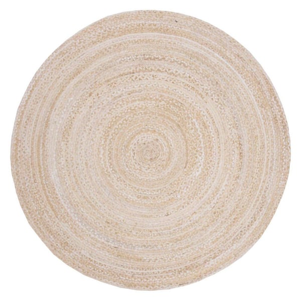 Unbranded Beige Cotton 6 ft. x 6 ft. Solid Color Indoor Round Area Rug