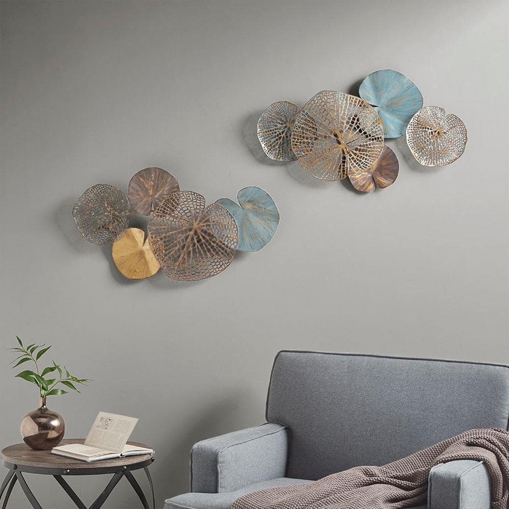 Metal Multi-Colored Lily Pad Leaves Unique Abstract Design Dimensional Wall