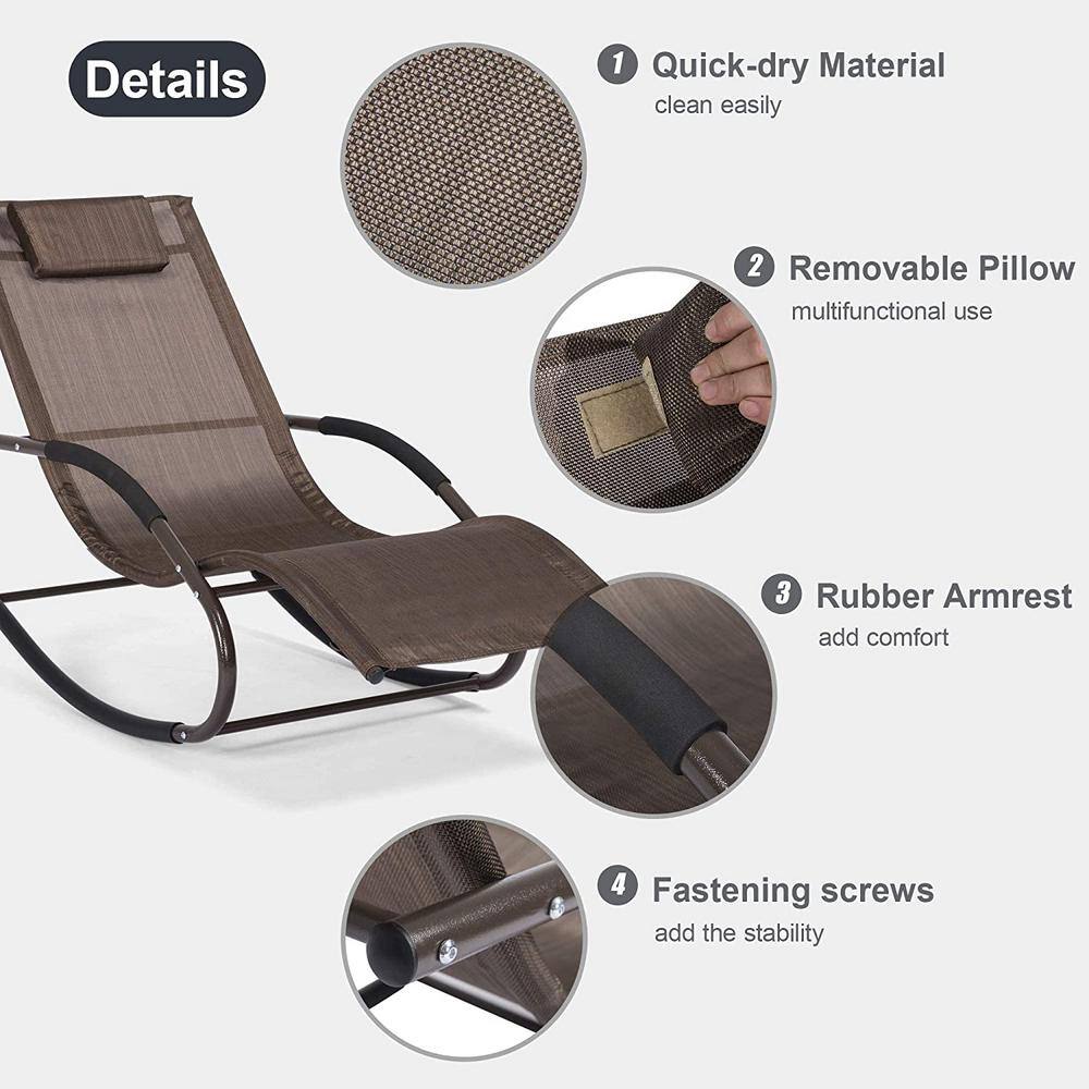 Brown Steel Frame Outdoor Chaise Lounge with Cushions