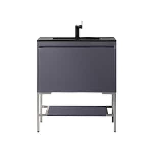 Milan 31.5 in. W x 18.1 in. D x 36 in. H Bathroom Vanity in Modern Grey Glossy with Charcoal Black Composite Top