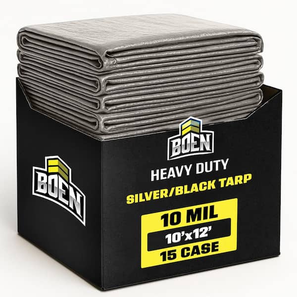 10 ft. x 12 ft. Silver/Black, 15-Pack, 10 Mil Polyethylene Tarp, Thick Waterproof Heavy Duty Cover