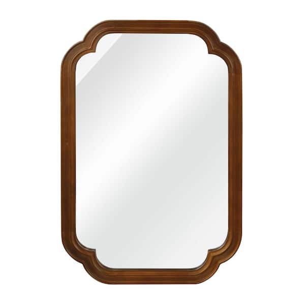 Walnut Bathroom Mirror for Wall, 24 x 36 in. Rustic Wood Frame Decorative Wall Mirror for Living Room/Bedroom/Entryway