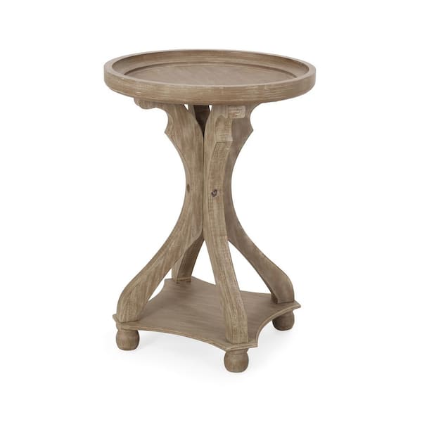 Noble House Callao 18 in. x 25.25 in. Natural Brown Round Wood End Table