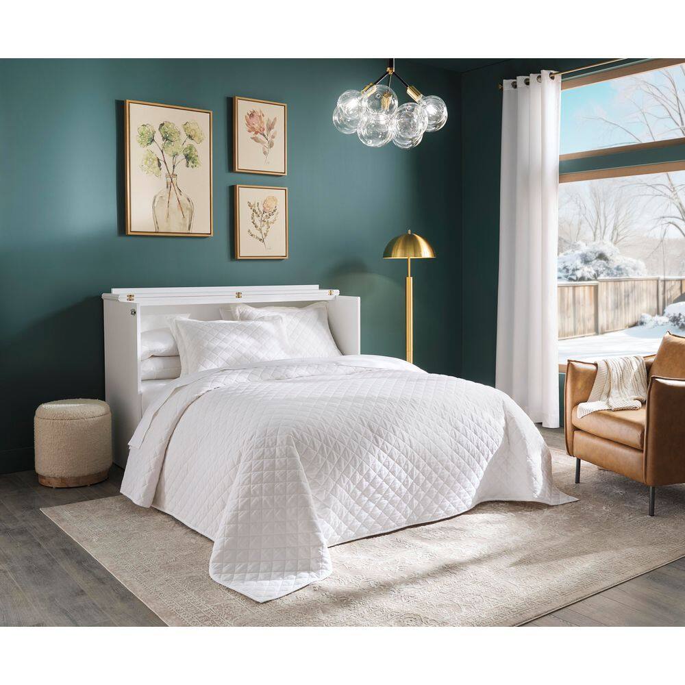 Southampton White Wood Frame Queen Murphy Bed Chest with 6 in. Mattress, Built-in Charging Station and Storage - thumbnail 4