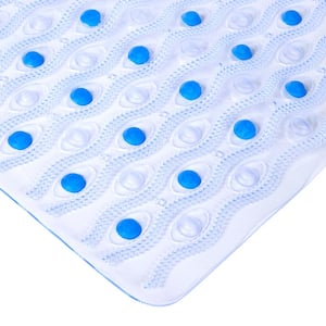 15.5 in. x 27.5 in. Non-Slip Semi-Brushed Bath, Shower and Tub Mat with Suction Cups in Clear/Blue