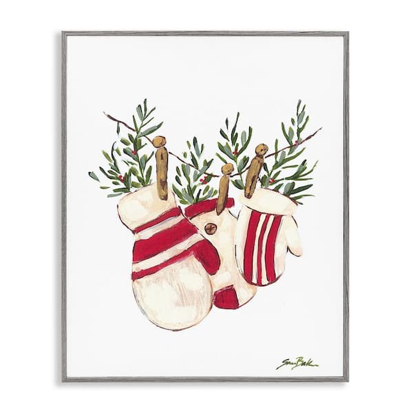 Stupell Industries Winter Mittens on Clothesline by Sara Baker 1-Piece Framed Graphic Print Nature Poster Art Print 14 in. x 11 in.
