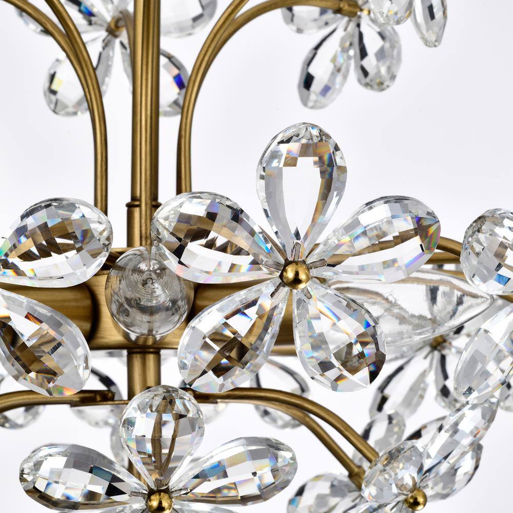 Rosa 6-Light Brushed Brass Crystal Flower Chandelier