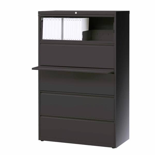 Charcoal 36" Wide 5 Drawer Lockable Lateral File Cabinet