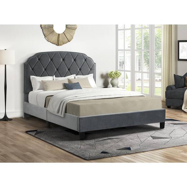 Best Master Furniture Yumi Gray Velvet Tufted King Bed Yy137gek Best Master Furniture Yumi Gray Velvet, Gray Velvet Tufted King Bed