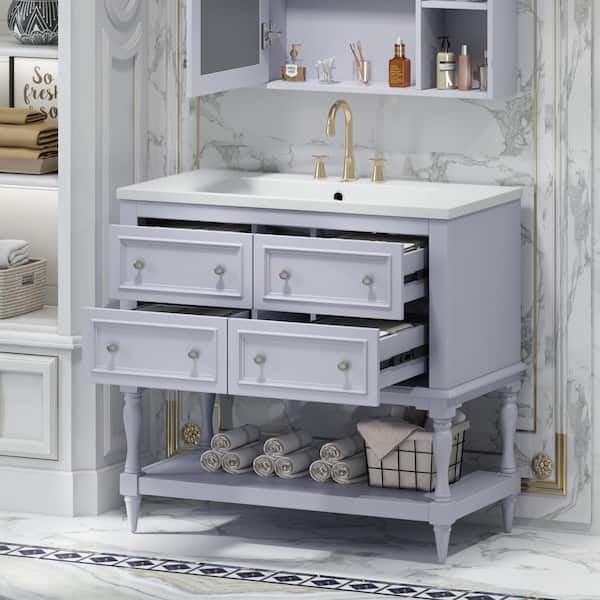 Tenleaf 36 in. W x 18 in. D x 34 in. H Single Sink Freestanding Bath Vanity in Blue with White Resin Top