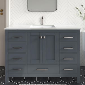 Anneliese 48 in. W x 21 in. D x 35 in. H Single Sink Freestanding Bath Vanity in Charcoal Gray with White Quartz Top